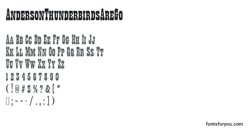 characters of andersonthunderbirdsarego font, letter of andersonthunderbirdsarego font, alphabet of  andersonthunderbirdsarego font