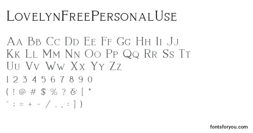 Czcionka LovelynFreePersonalUse – alfabet, cyfry, specjalne znaki