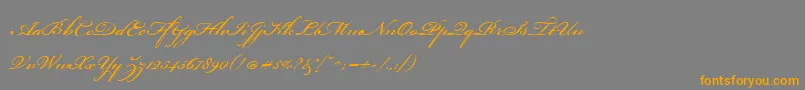 BickhamScriptOne-fontti – oranssit fontit harmaalla taustalla