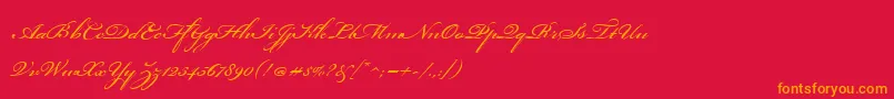 Fonte BickhamScriptOne – fontes laranjas em um fundo vermelho