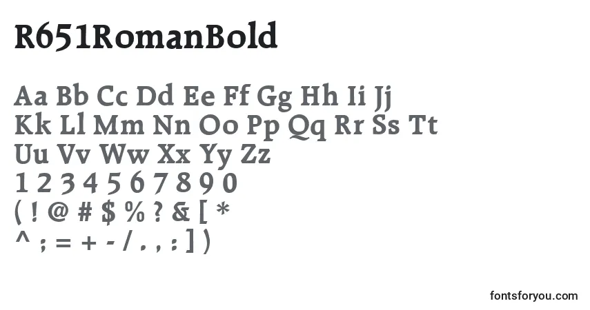 A fonte R651RomanBold – alfabeto, números, caracteres especiais
