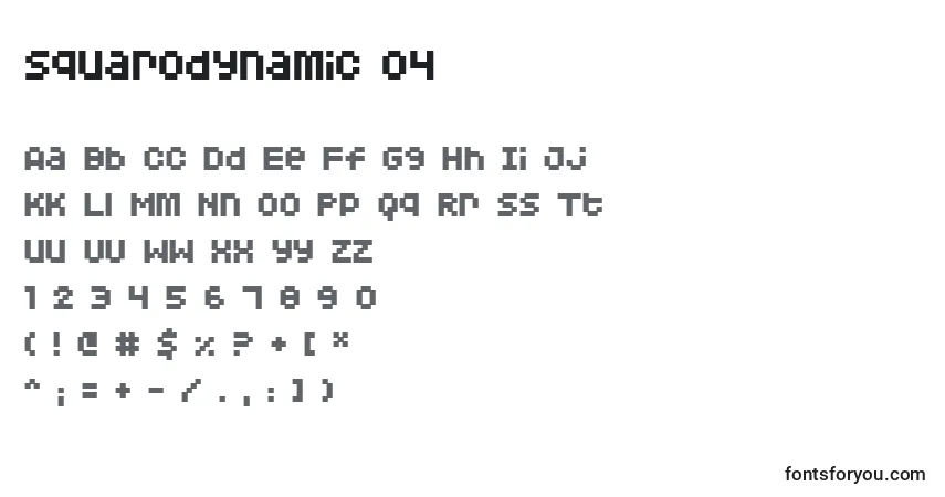 Czcionka Squarodynamic 04 – alfabet, cyfry, specjalne znaki