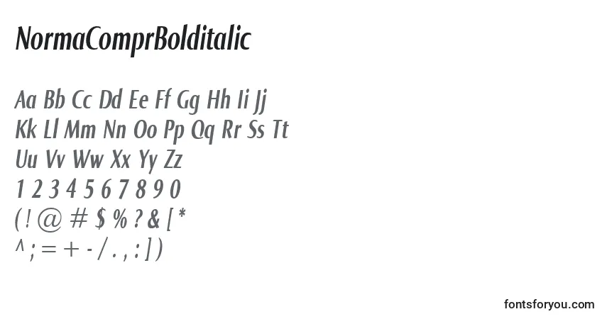 A fonte NormaComprBolditalic – alfabeto, números, caracteres especiais