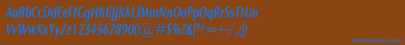 NormaComprBolditalic-Schriftart – Blaue Schriften auf braunem Hintergrund