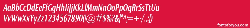 NormaComprBolditalic-Schriftart – Weiße Schriften auf rotem Hintergrund