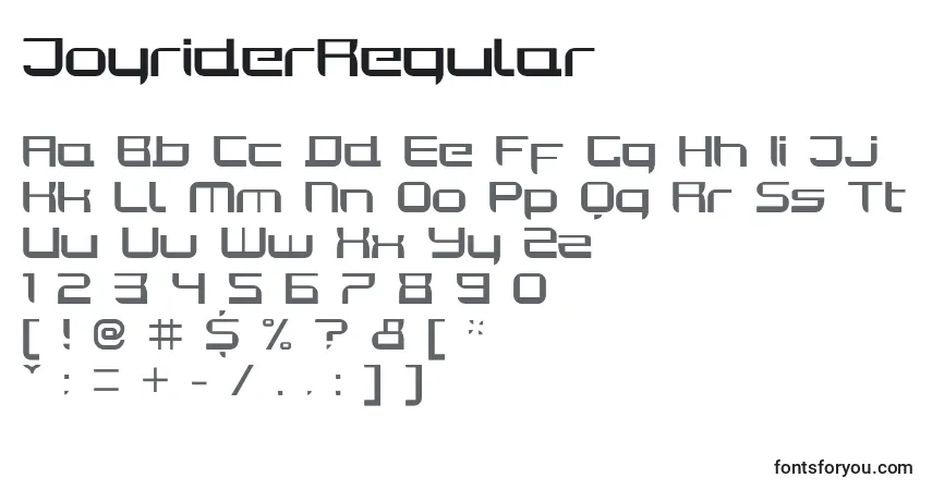 Czcionka JoyriderRegular – alfabet, cyfry, specjalne znaki