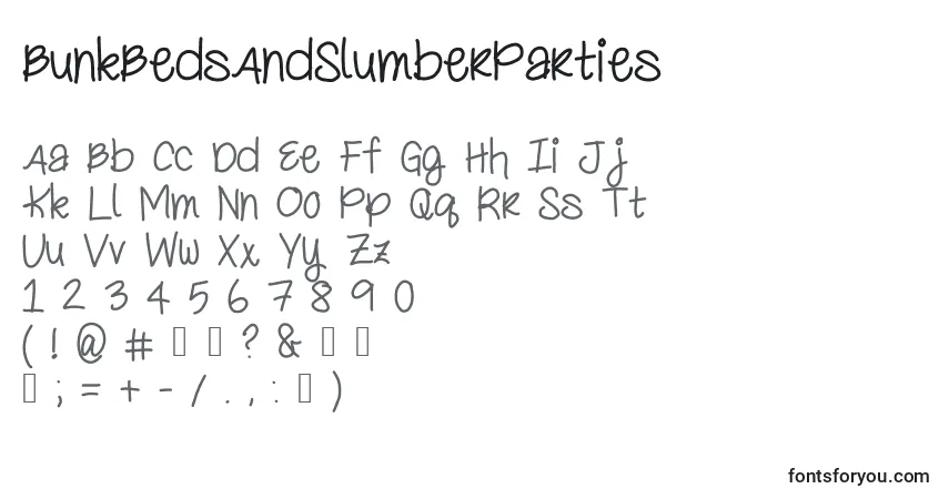 Fuente BunkBedsAndSlumberParties - alfabeto, números, caracteres especiales
