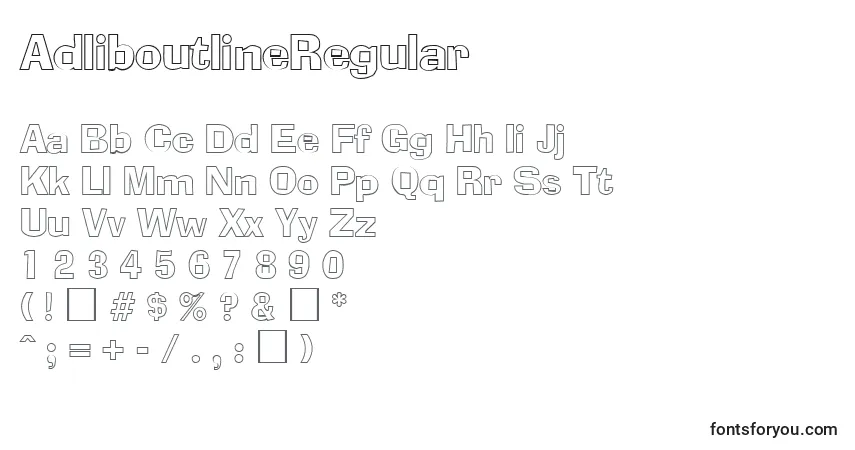 A fonte AdliboutlineRegular – alfabeto, números, caracteres especiais