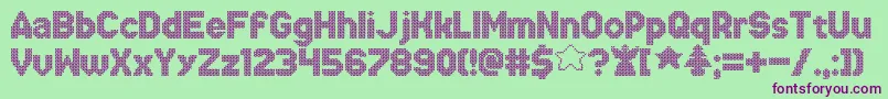 XmasSweaterStitch-Schriftart – Violette Schriften auf grünem Hintergrund