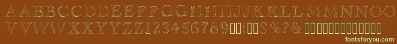 フォントHaityfont – 緑色の文字が茶色の背景にあります。