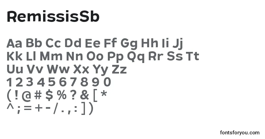 Шрифт RemissisSb – алфавит, цифры, специальные символы