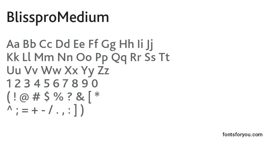 Шрифт BlissproMedium – алфавит, цифры, специальные символы