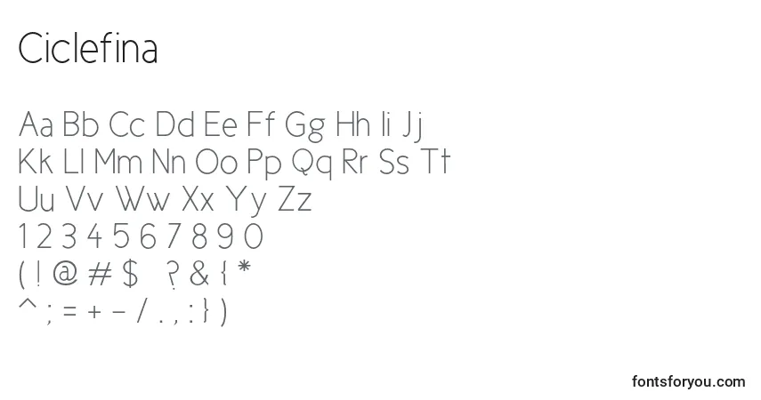 A fonte Ciclefina – alfabeto, números, caracteres especiais