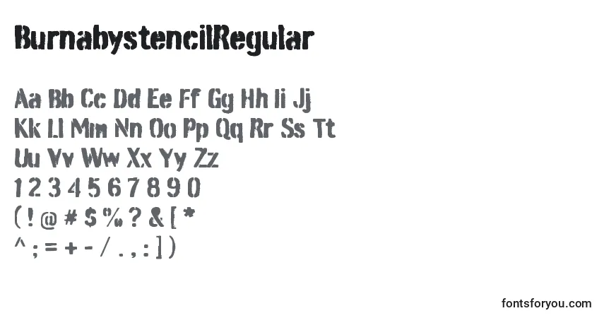 A fonte BurnabystencilRegular – alfabeto, números, caracteres especiais