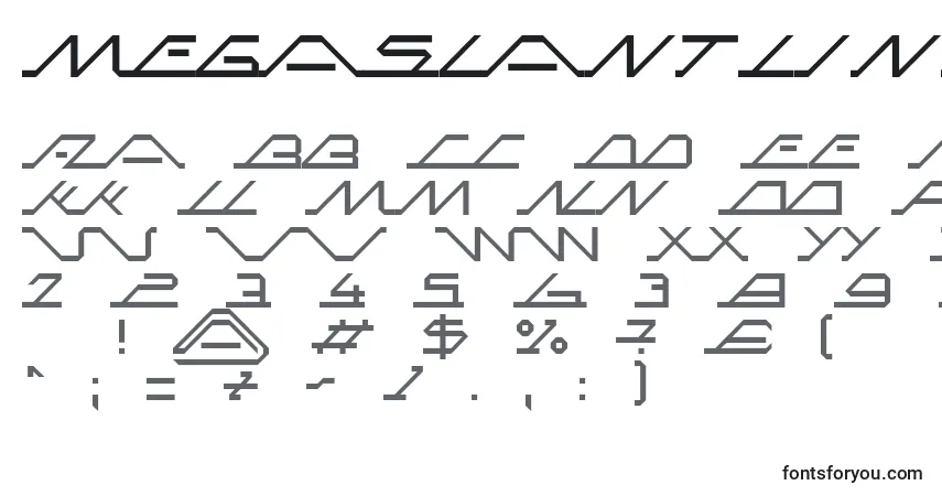 Schriftart MegaSlantLine – Alphabet, Zahlen, spezielle Symbole
