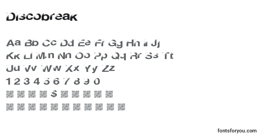 Czcionka Discobreak – alfabet, cyfry, specjalne znaki