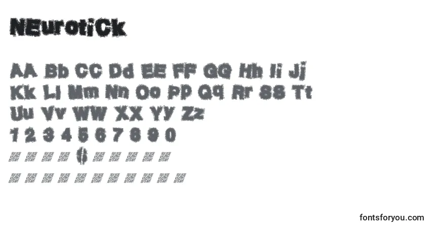 Czcionka Neurotick – alfabet, cyfry, specjalne znaki