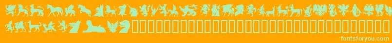 SlMythologicalSilhouettes-Schriftart – Grüne Schriften auf orangefarbenem Hintergrund