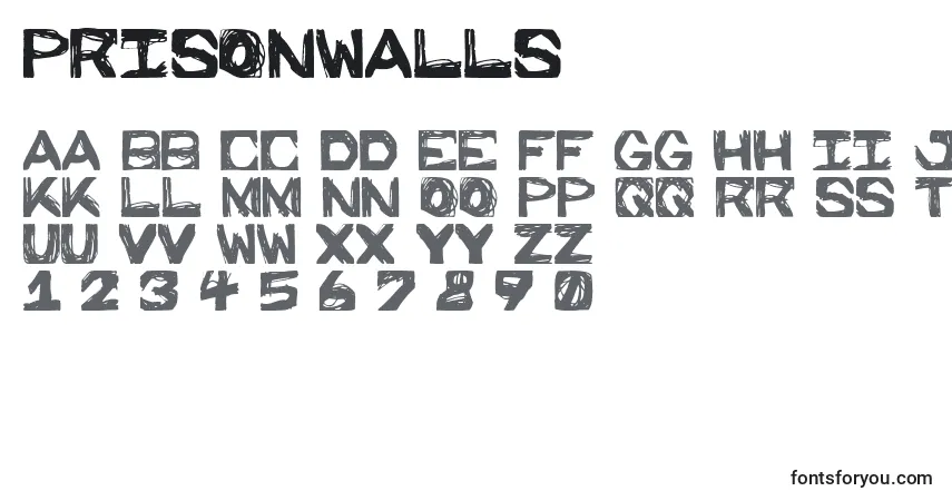 A fonte PrisonWalls – alfabeto, números, caracteres especiais