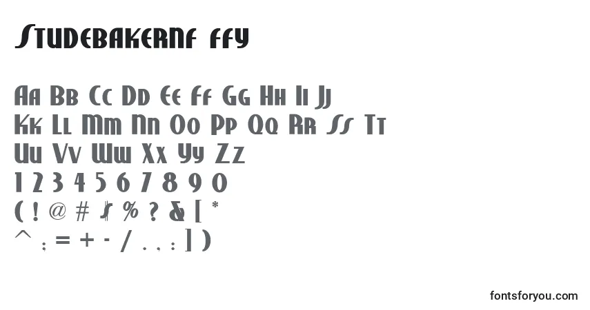 Czcionka Studebakernf ffy – alfabet, cyfry, specjalne znaki
