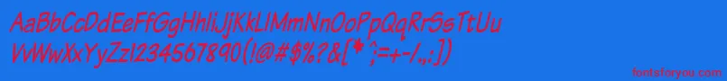 KomikaTextTightItalic-fontti – punaiset fontit sinisellä taustalla