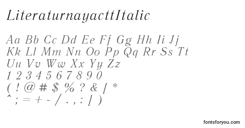 Schriftart LiteraturnayacttItalic – Alphabet, Zahlen, spezielle Symbole