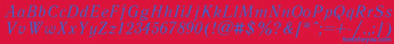 LiteraturnayacttItalic-Schriftart – Blaue Schriften auf rotem Hintergrund