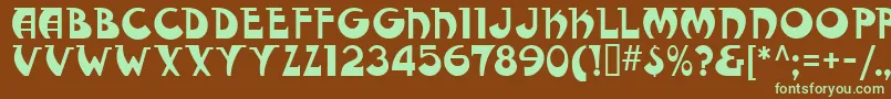 フォントFantasticMfModern – 緑色の文字が茶色の背景にあります。
