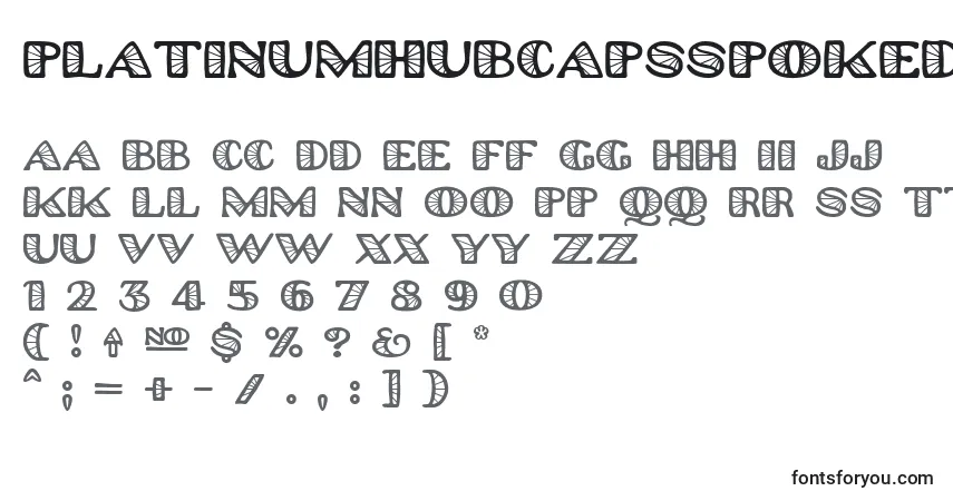 Schriftart Platinumhubcapsspoked – Alphabet, Zahlen, spezielle Symbole