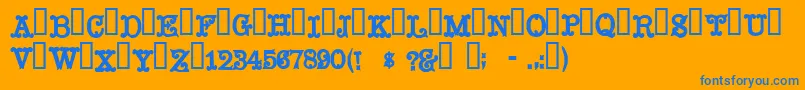 Mustachio-Schriftart – Blaue Schriften auf orangefarbenem Hintergrund