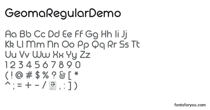 GeomaRegularDemo font – alphabet, numbers, special characters