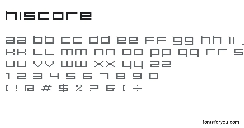 Шрифт Hiscore – алфавит, цифры, специальные символы