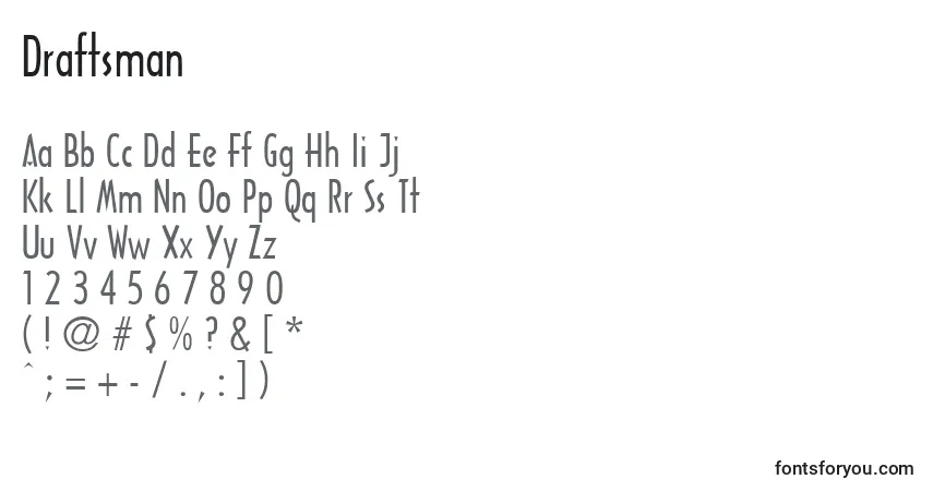 Schriftart Draftsman – Alphabet, Zahlen, spezielle Symbole