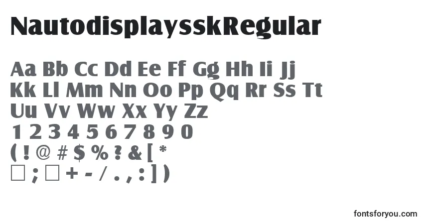 Czcionka NautodisplaysskRegular – alfabet, cyfry, specjalne znaki