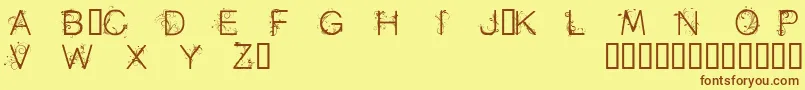 フォントCfflowersofdestinypersonal – 茶色の文字が黄色の背景にあります。