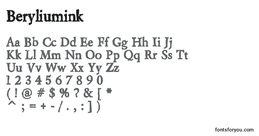 Schriftart Beryliumink – Alphabet, Zahlen, spezielle Symbole