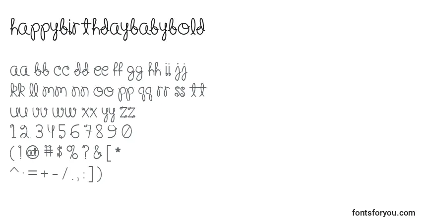 Czcionka HappyBirthdayBabyBold – alfabet, cyfry, specjalne znaki