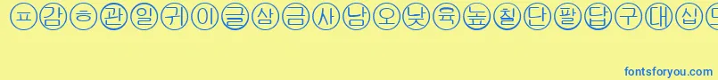 Fonte Bullets5korean – fontes azuis em um fundo amarelo