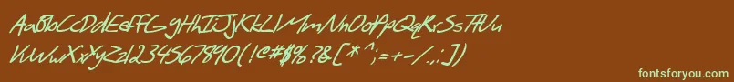 SfScribbledSansBoldItalic-Schriftart – Grüne Schriften auf braunem Hintergrund