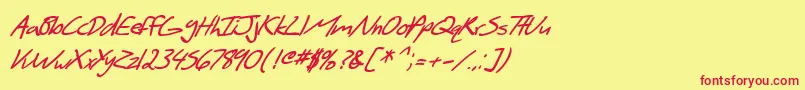 SfScribbledSansBoldItalic-fontti – punaiset fontit keltaisella taustalla