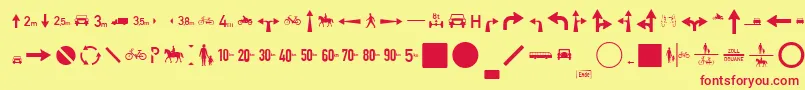 フォントZeichenZweihundertAlt – 赤い文字の黄色い背景