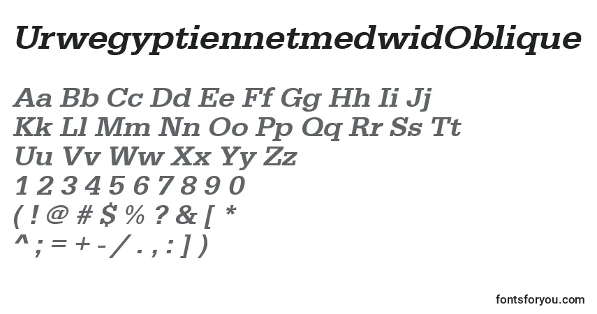 Шрифт UrwegyptiennetmedwidOblique – алфавит, цифры, специальные символы