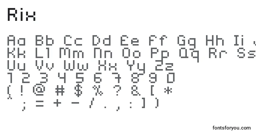 characters of rix font, letter of rix font, alphabet of  rix font