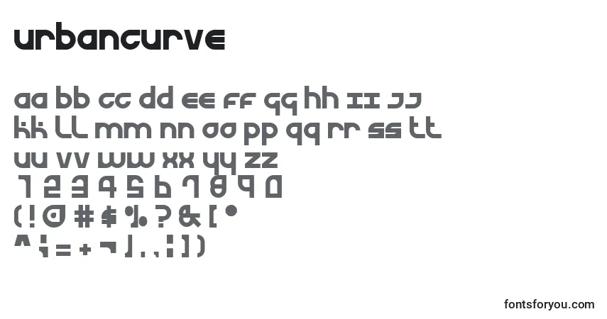characters of urbancurve font, letter of urbancurve font, alphabet of  urbancurve font