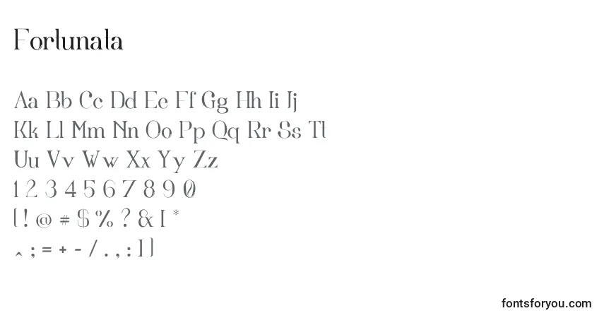 characters of fortunata font, letter of fortunata font, alphabet of  fortunata font