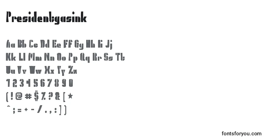 characters of presidentgasink font, letter of presidentgasink font, alphabet of  presidentgasink font