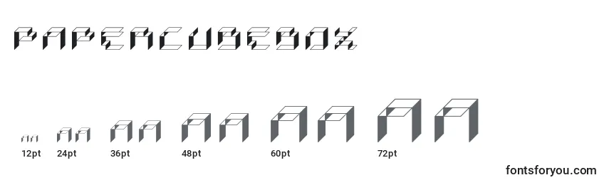 sizes of papercubebox font, papercubebox sizes
