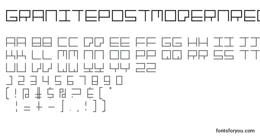 Czcionka GranitepostmodernRegular – alfabet, cyfry, specjalne znaki