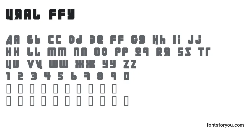 Czcionka Ural ffy – alfabet, cyfry, specjalne znaki