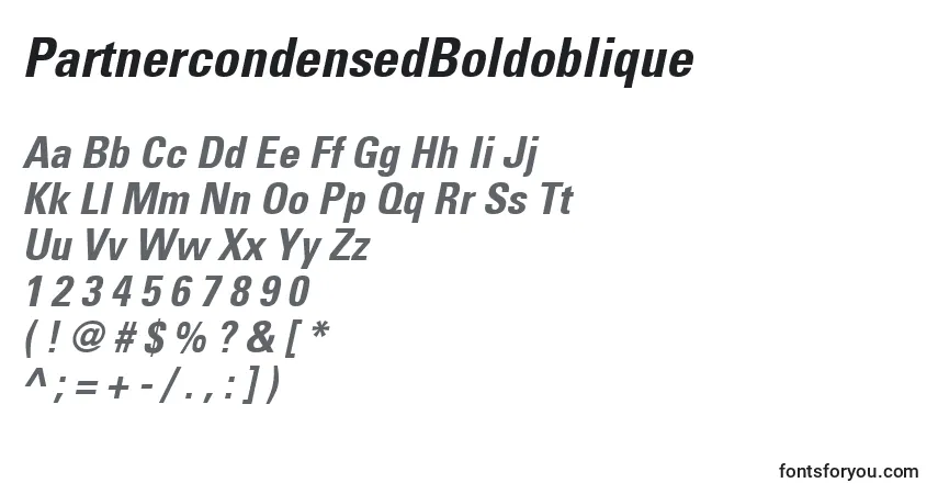 Schriftart PartnercondensedBoldoblique – Alphabet, Zahlen, spezielle Symbole
